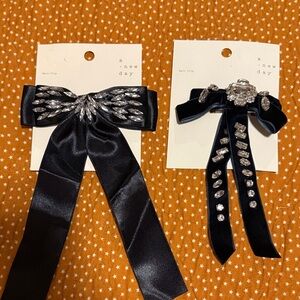 a new day Black Satin & Velvet Bow Hair Clips with Crystal Accents